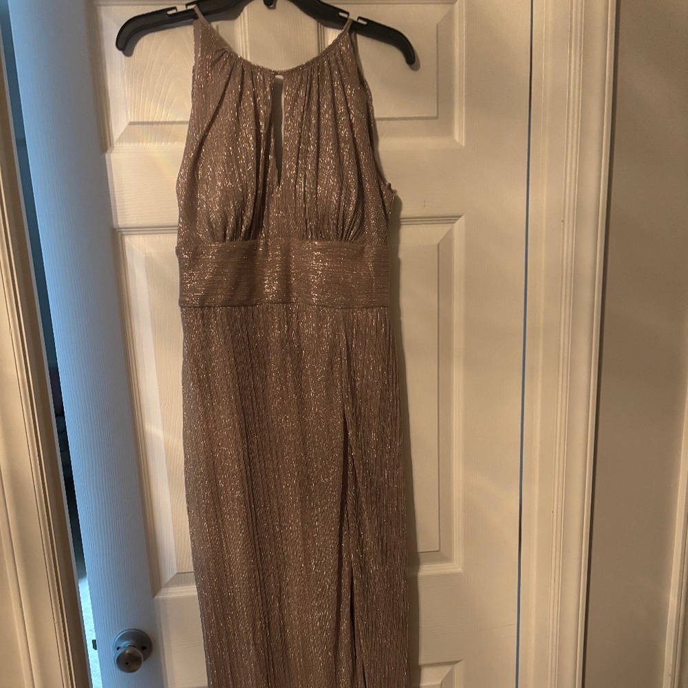 R&M Richards Gold Shimmer Halter Maxi Dress | Size 6 | Formal Evening - Picture 2 of 5